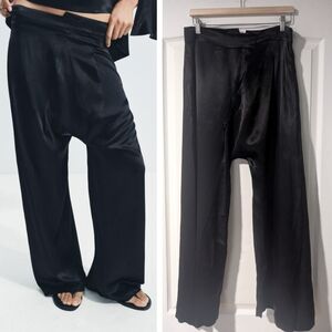 NEW Zara | Asymmetric Satin Trousers In Black